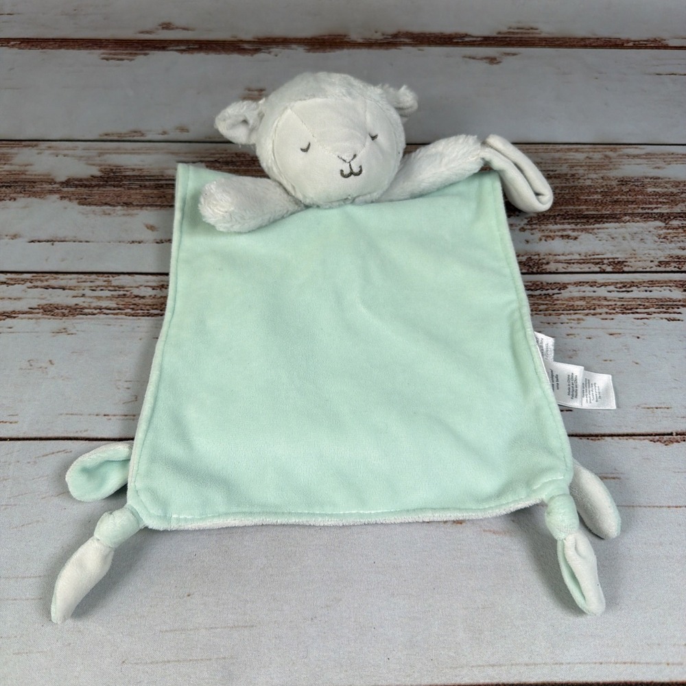 Carters Lamb Sheep Security Blanket Mint Green White Satin Trim Lovey Rattle